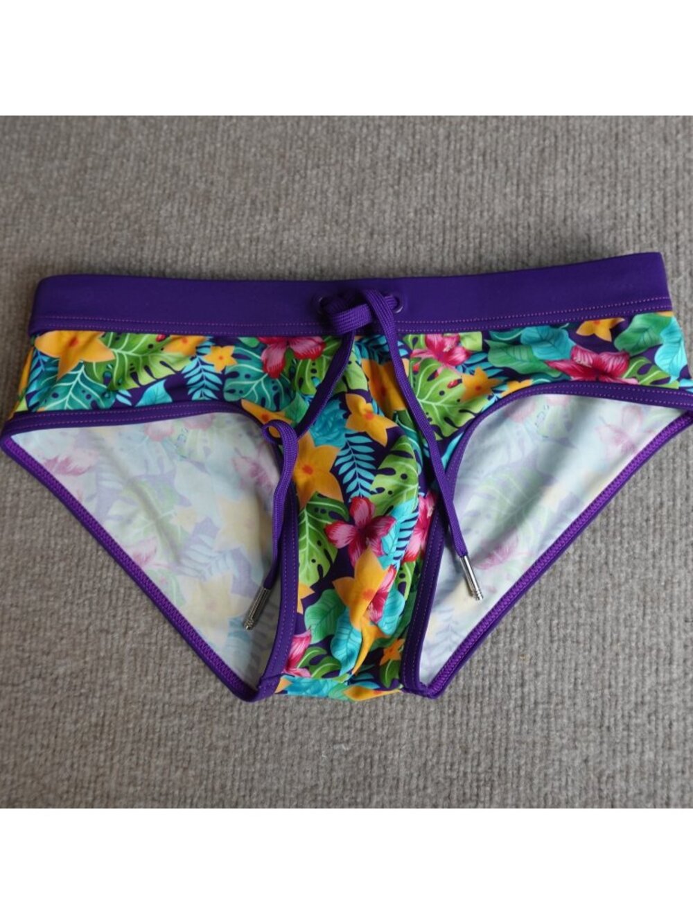ST33LE Men's Swim Brief Small Blue Purple Floral Drawstring